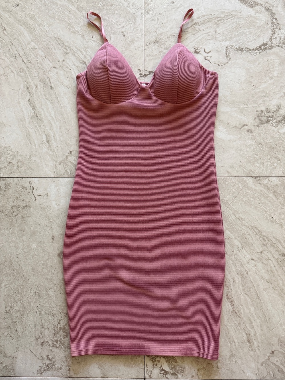 Bozzolo Rose Pink Ribbed Slip Dress with Built-In Cups